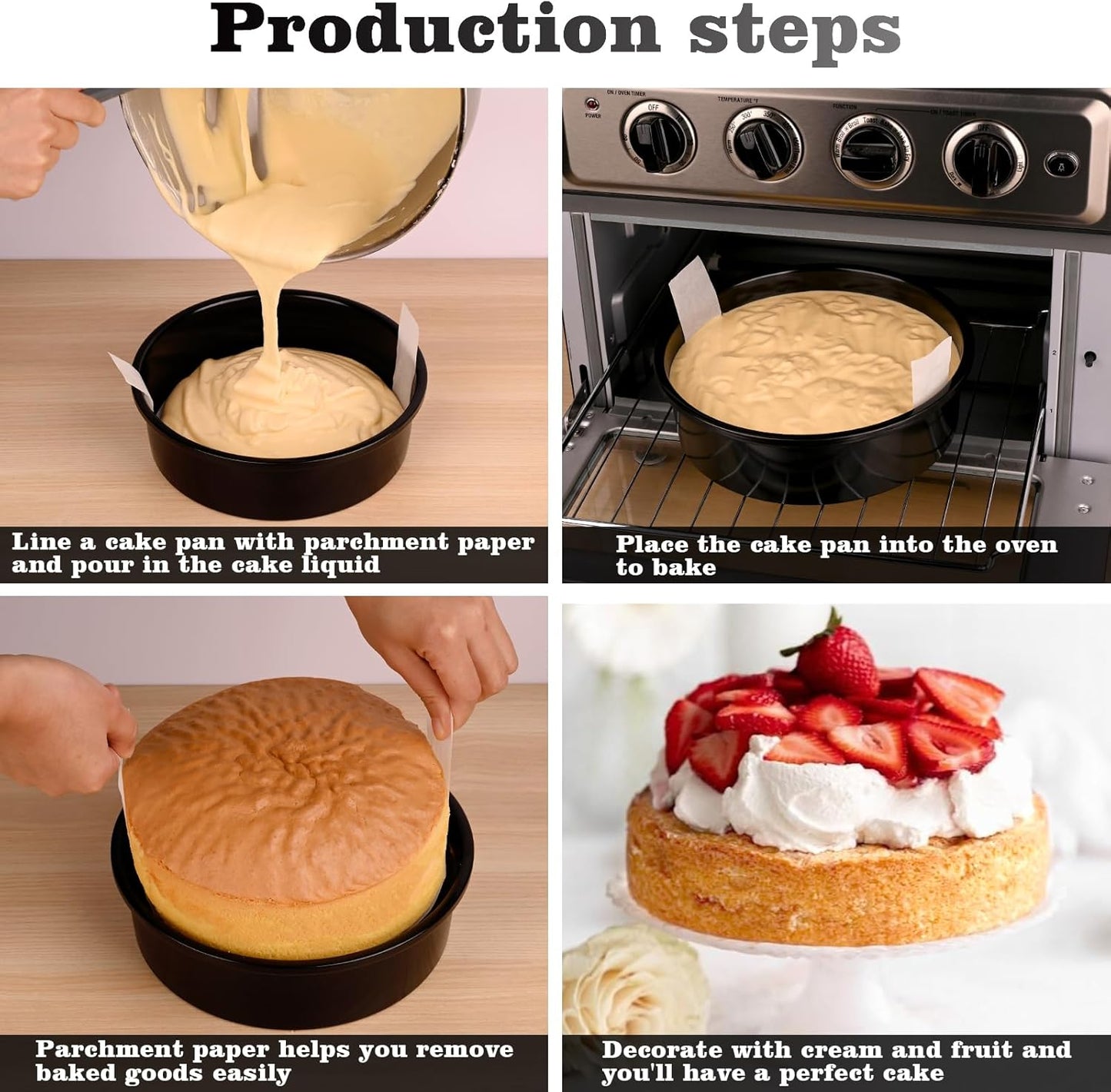 HUAKENER 6 Inch Cake Pan - Set of 3 Round Cake Pans with 100 Pieces Parchment Paper, Non-stick Cake Baking Pans, Dishwasher Safe