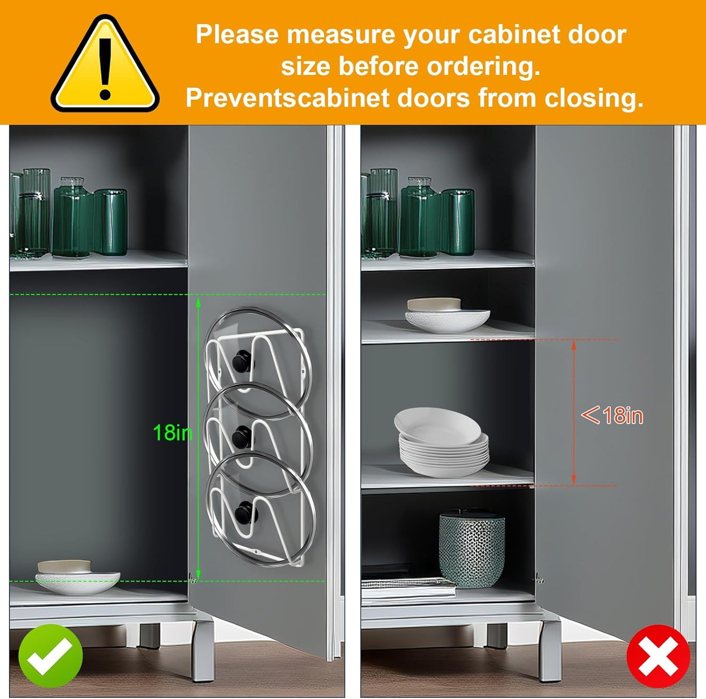 2 Pack Pot-Lid-Organizer, 6-Tier Pots and Pans Lid-Organizer for Cabinet Door/Wall, No Drilling Adhesive Wall/Door Mounted Rustproof Pot-Lid-Holder for Kitchen Organization - White