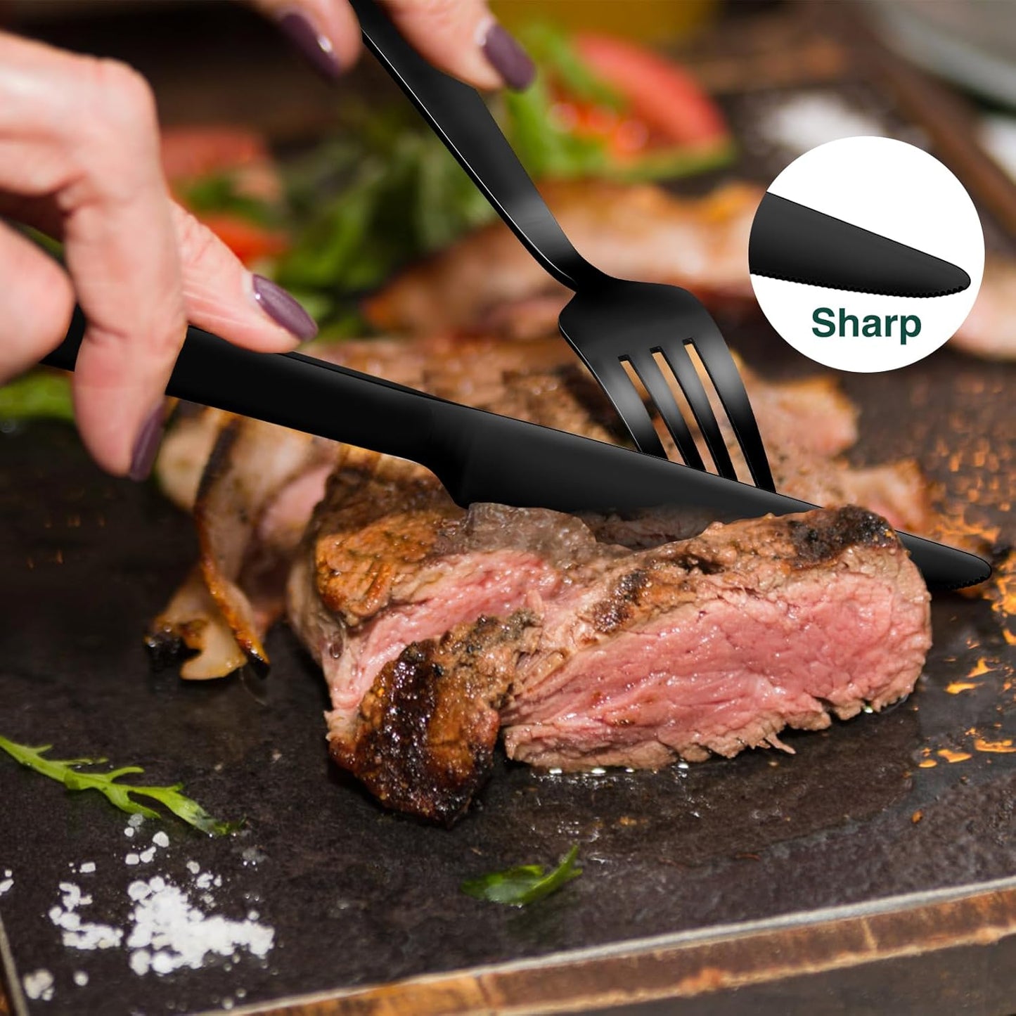 60 Pieces Black Silverware Set, Premium Stainless Steel Flatware Set for 12, Yoehka Mirror Polished Tableware Cutlery Set for Home and Restaurant, Include Knife/Spoon and Fork, Dishwasher Safe