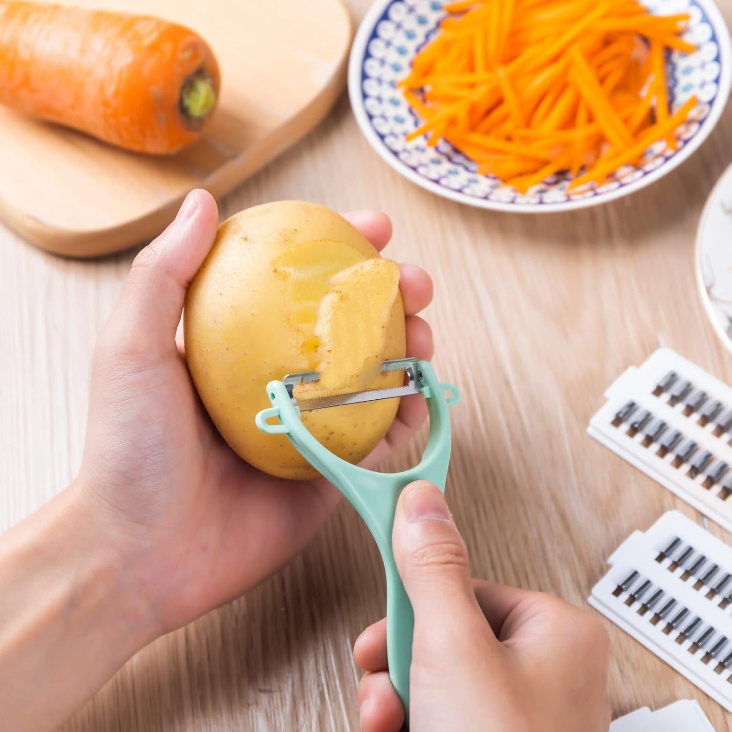 Mandoline Food Slicer for Kitchen 7-in-1 Vegetable/Cheese/Potato/Carrot/Cucumber Grater,Slicer, Cutter, Grinder,Waffle Fry Cutter For Potatoes,Julienne Peeler