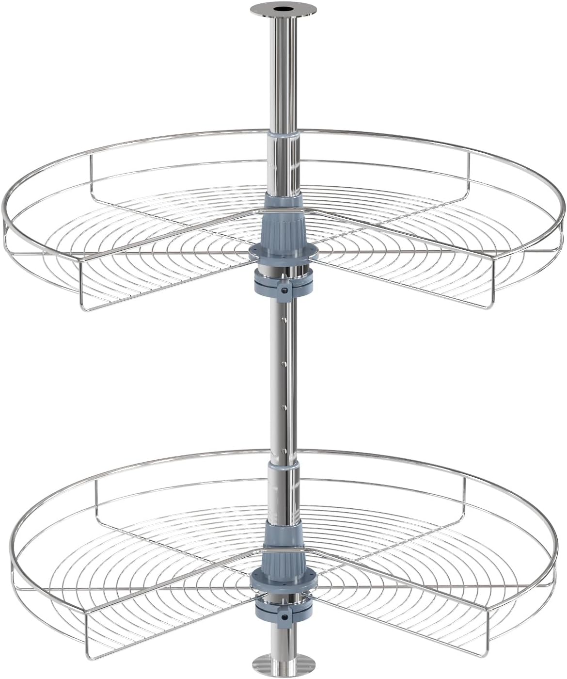 Dowell 24" Kidney Lazy Susan, 2 Shelves, Kitchen Base Corner Cabinet Organizer (Chrome 4001 270 24)