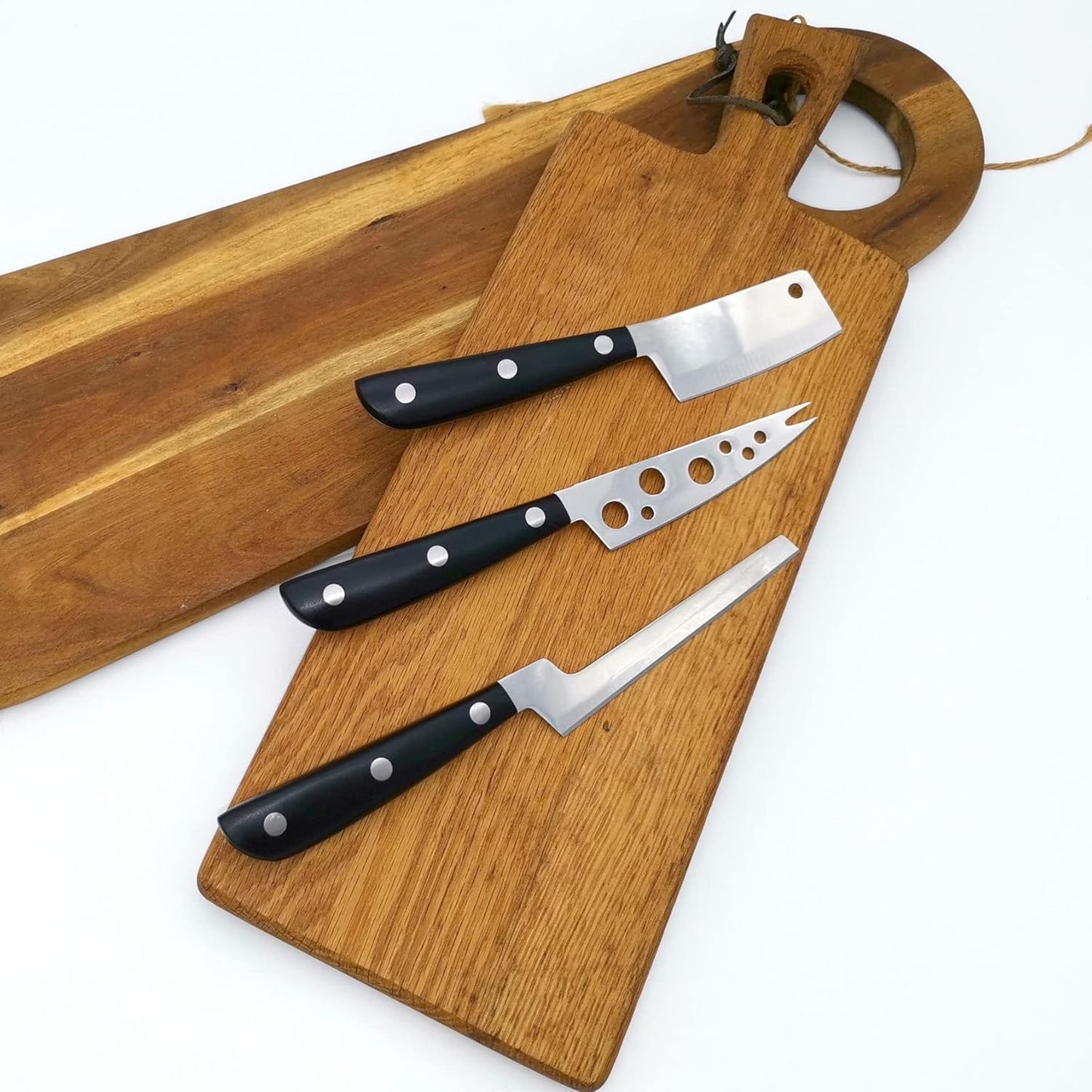 Cheese Knife Set, MATTSTONE HILL Cheese Knives - Soft & Semi Hard Cheese Knife, Soft Cheese Slicer, Cheese Cleaver, Premium Stainless Steel, Black Handle