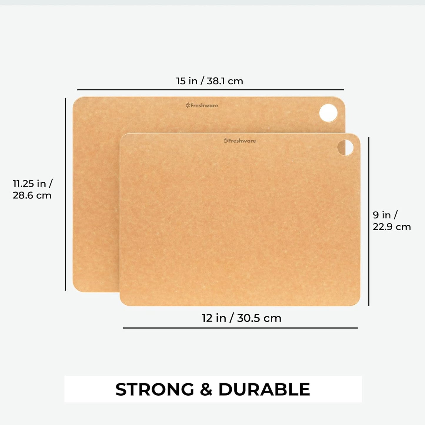 Freshware Wood Cutting Boards for Kitchen, Dishwasher Safe, Medium 12" x 9" and Large, 15" x 11.25", Set of 2, Natural