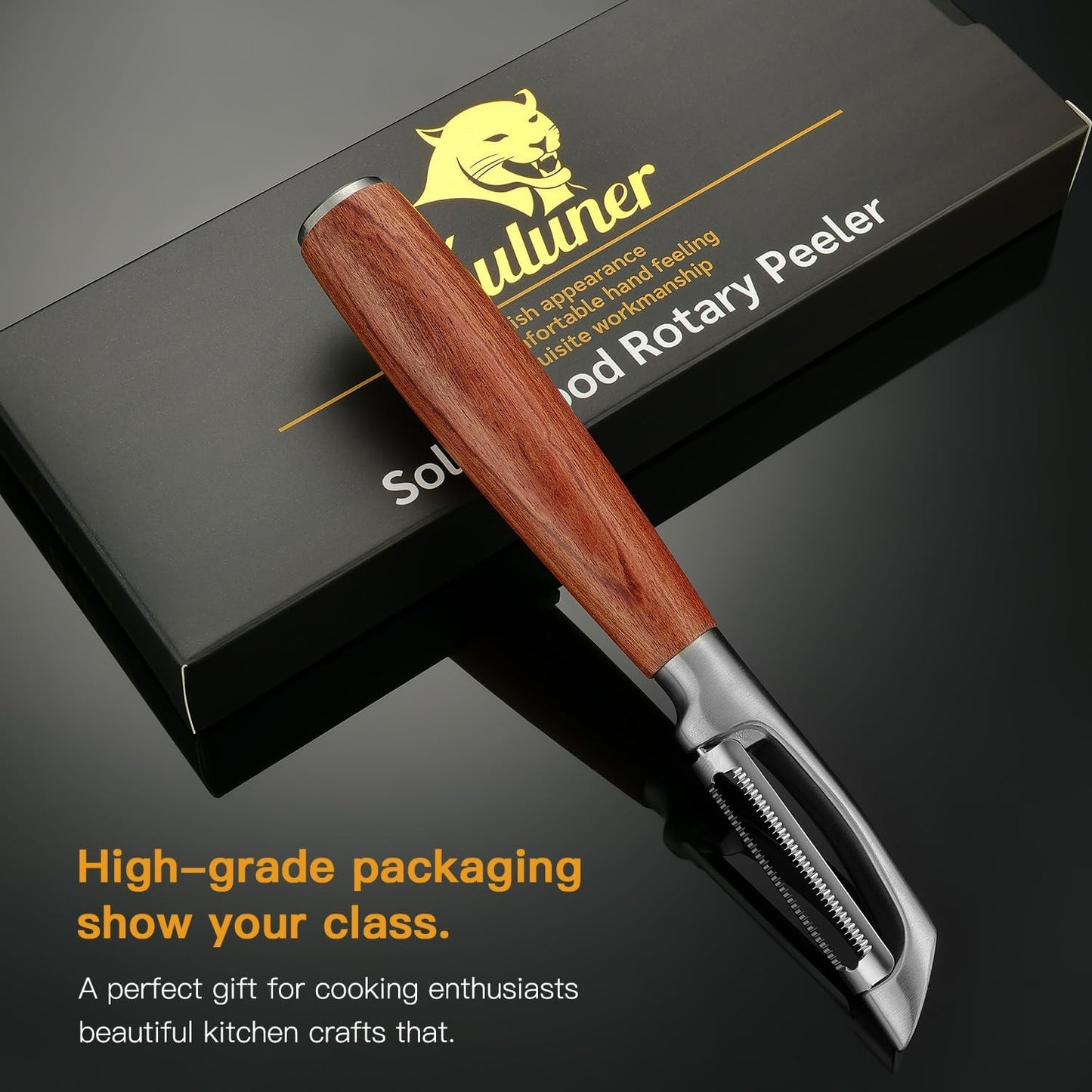KULUNER，Premium High-End Rosewood Handle and 304 Stainless Steel Serrated Blade - An Ultra-Sharp Rotating Peeler for Potatoes, Fruits, and Vegetables, Ergonomically Designed for Easy Peeling.