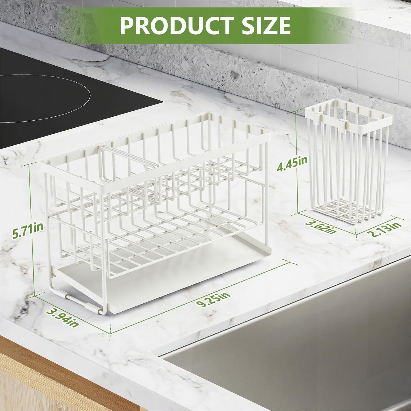 Cisily White 2-Tier Kitchen Sink Caddy Organzier Rack with Flexible Dish Brush Holder, Sponge Holder for Kitchen Sink Countertop Organization Storage,Home Decor Accessories