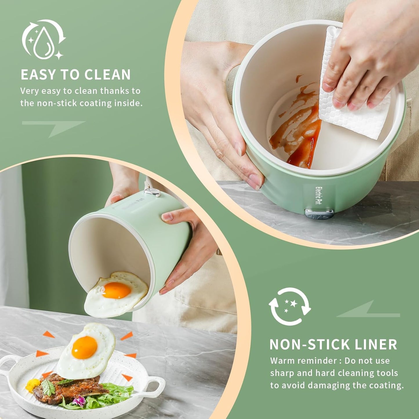 Hot Pot Electric, 1L Mini Ramen Cooker, 450W Rapid Noodles Cooker, Multifunctional Electric Pot for Cooking Pasta, Soup, Portable Pots with Over-Heating Protection for Dorm, Office, Travel