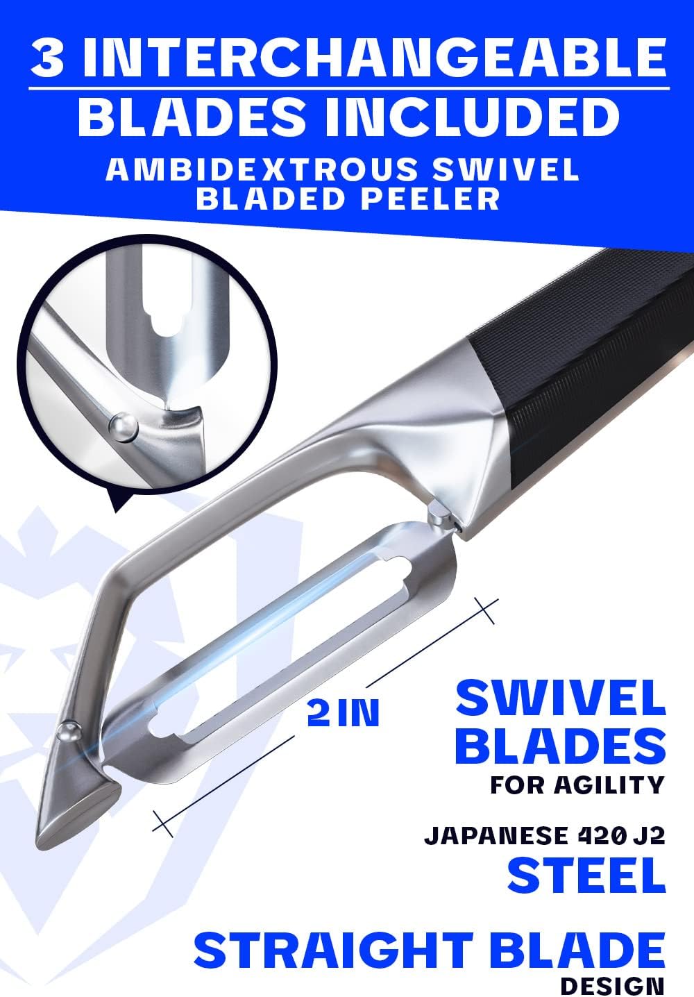 DALSTRONG Razor VX - I Straight Peeler - High Carbon Stainless Steel - Non Slip G10 Handle - Fine, Serrated & Julienne Blades Set - Premium Vegetable, Fruit, Potato Peeler for Kitchen