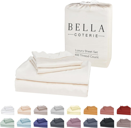 Bella Coterie Luxury Bamboo Viscose Split Top King Size Sheet Set | 100% Organically Grown | Ultra Soft | 34" Split | Cooling for Hot Sleepers | 18" Deep Pocket [Ivory]