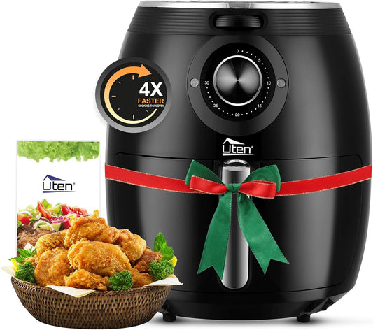 Air Fryer 5.8QT/5.5L, Uten 1700W AirFryer High-Power Electric Hot Temperature Control & Timer Knob, Non Stick Fry Basket, Dishwasher Safe, Apply to Party, Afternoon Tea, Black