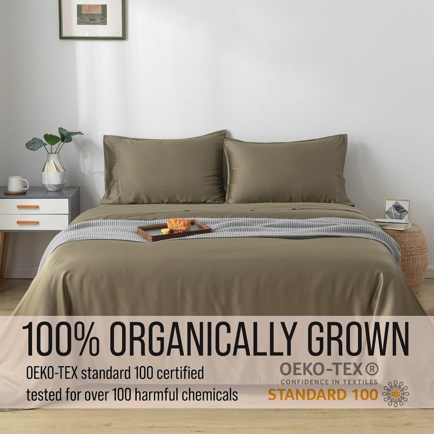 Bella Coterie Luxury Bamboo Viscose Queen Size Sheet Set | 100% Organically Grown | Ultra Soft | Cooling for Hot Sleepers | 18" Deep Pocket [Olive]