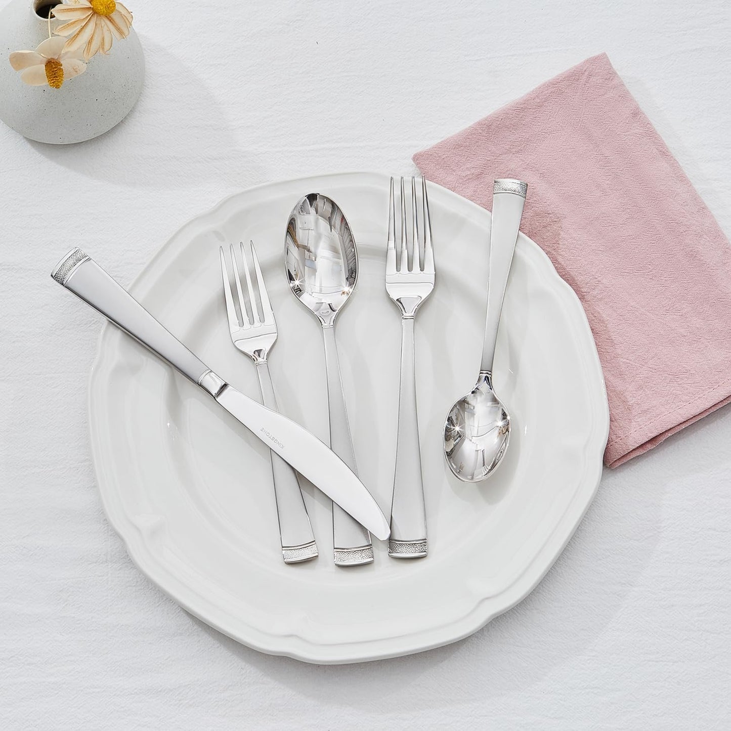 KINGSTONE Silverware Set, 30-Piece Flatware Set for 6, 18/10 Stainless Steel Cutlery Set with Bead Edge, Utensil for Kitchen, Home, Party, Wedding, Mirror Polished, Dishwasher Safe