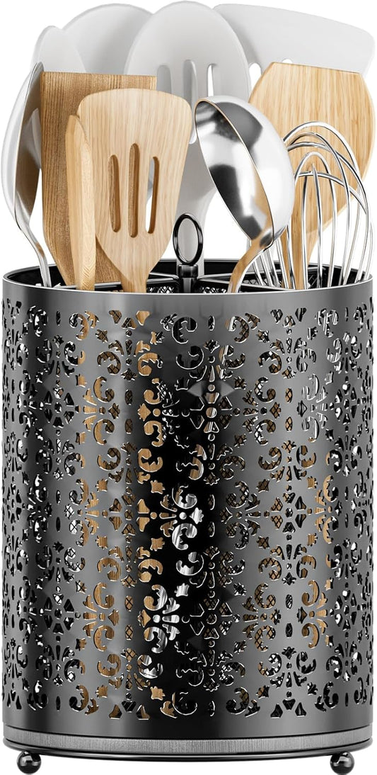 360° Rotating Utensil Holder - Extra Large Cooking Utensils Caddy Counter Organizer with Instant-Dry and Removable Base for Kitchen Tools