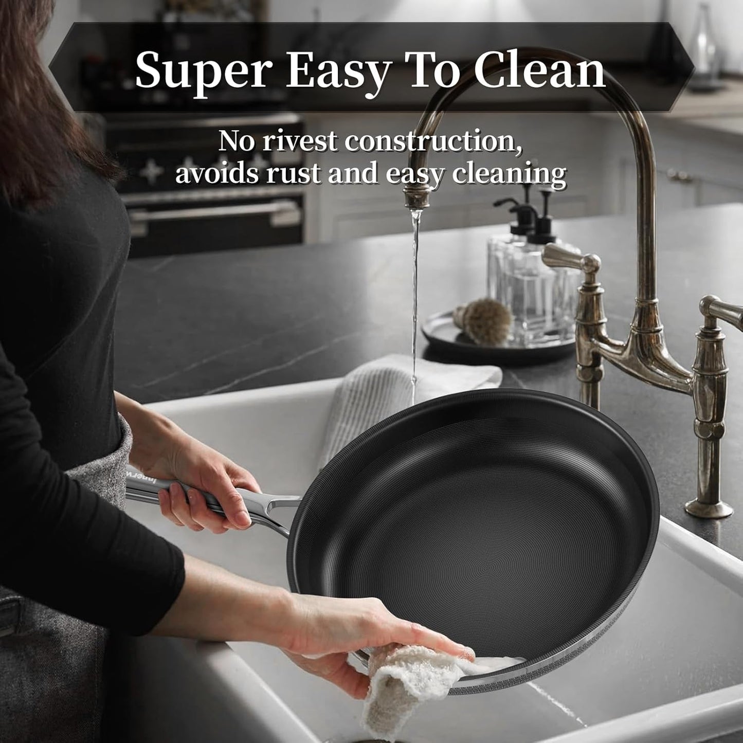 8 Inch Nonstick Titanium Ceramic Frying Pan Tri-Ply Stainless Steel Frying Pan Skillet Kitchen Cooking Pan Compatible with All Cooktops Dishwasher and Oven Safe PFOA Free