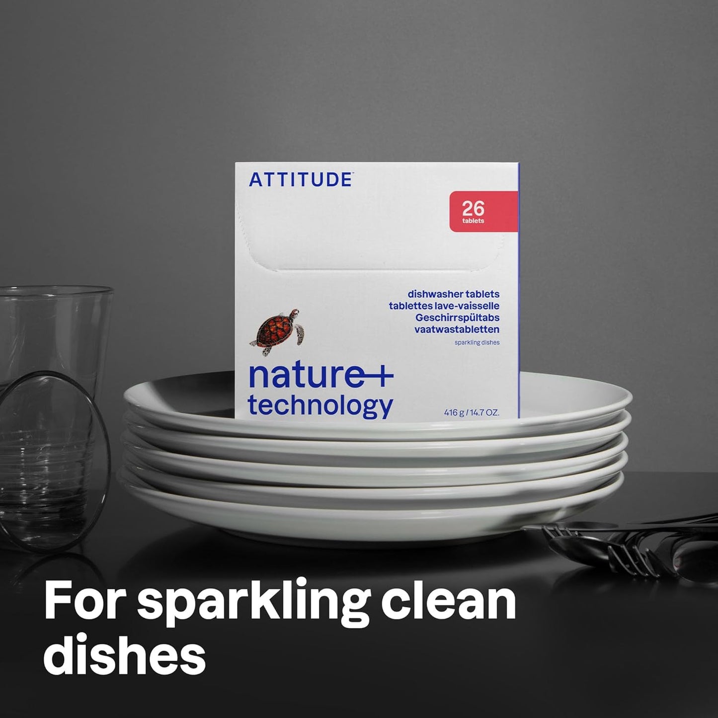 ATTITUDE Dishwasher Pods, Plant-Based & Vegan, Phosphate-Free Detergent Tablets, Naturally Derived, Unscented, 26 Count (Pack of 6)