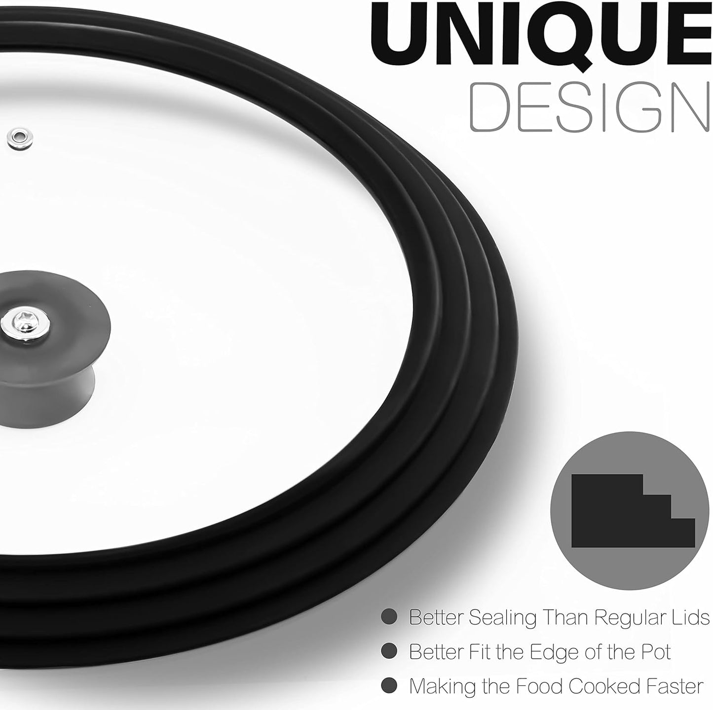 Anaeat Silicone Universal Lid for Pots, Pans and Skillets - Tempered Glass Covered with Heat Resistant Silicone Rim Fits 6", 7" and 8" Diameter Cookware -Easy to Use Replacement Frying Pan Cover