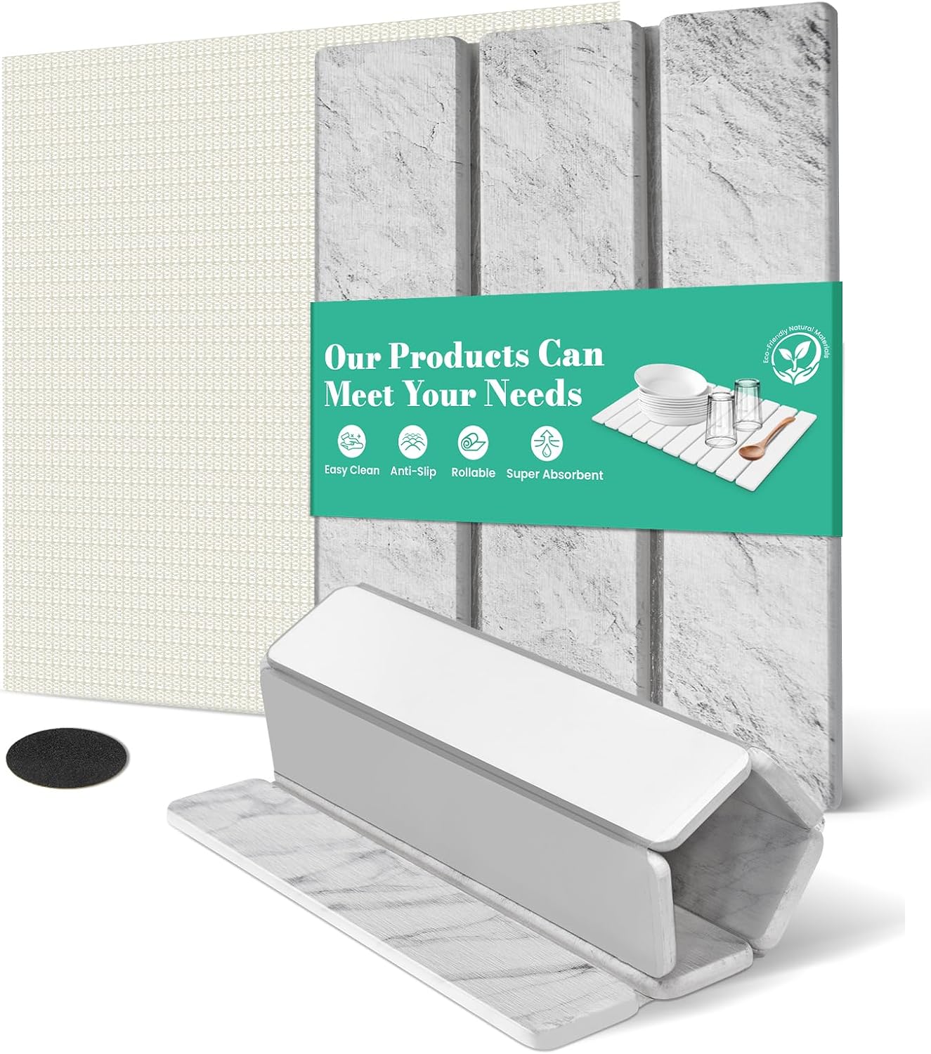 Stone Dish Drying Mat Collapsible Diatomaceous Earth Absorbent Mat Quick Dish Drying Pad Dish Rack Pad Match Any Counter to Multiple Usage for Kitchen,Bathroom