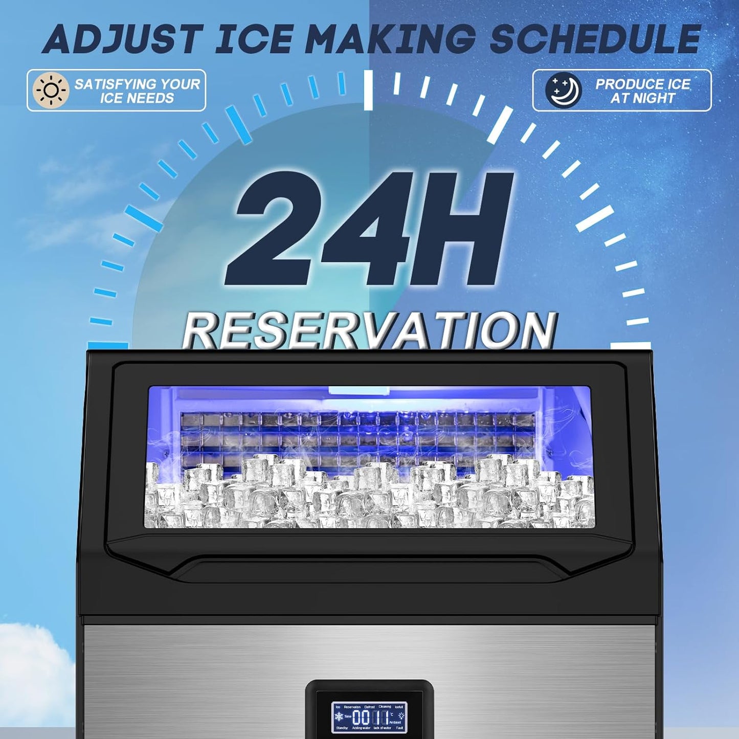 300LBS/24H Commercial Ice Maker Machine with 75LBS Storage Bin, Stainless Steel Undercounter/Freestanding Ice Maker Machine for Home Bar Outdoor, 108PCS Ice Cubes Ice Machine