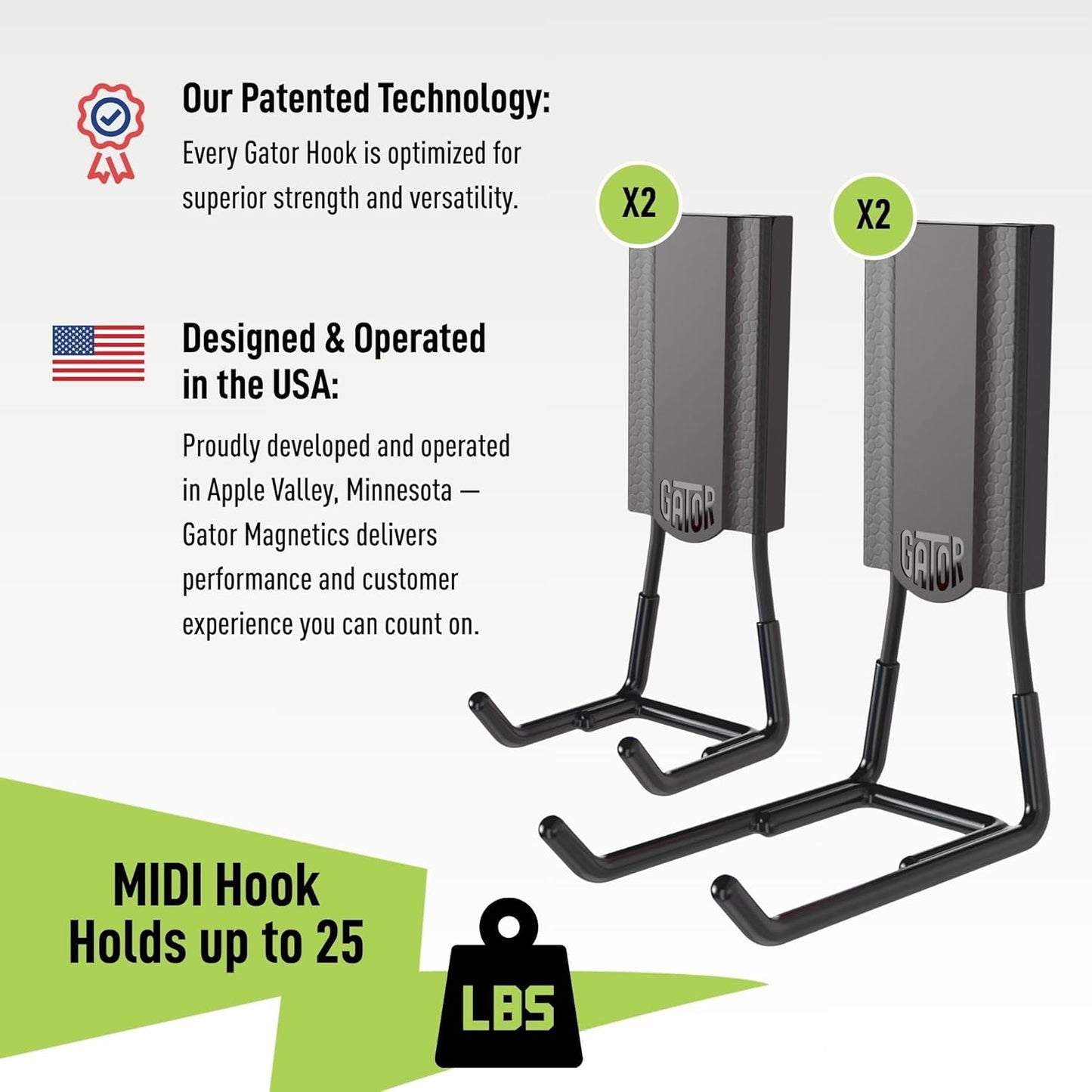 GATOR MAGNETICS MIDI 2.5 & 4" Open Hooks, 25 lb Heavy Duty Magnetic Hooks for Steel Surfaces, Patented Easy-Release, Non-Slip Grip – Storage & Organization, Garage, Shed, Home, Cleaning Tools -4 Pack