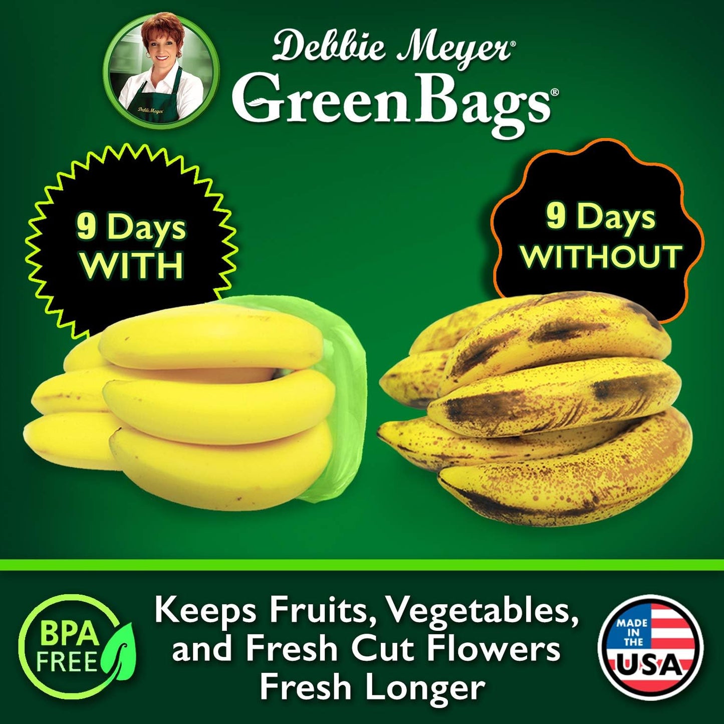 Debbie Meyer, GreenBags 40-Pack (16M, 16L, 8XL) | Reusable Storage Bags Keeps Fruit, Vegetables, Produce, Cut Flowers Fresh Longer, Kitchen & Fridge Preservation Solution, BPA Free, Made in the USA