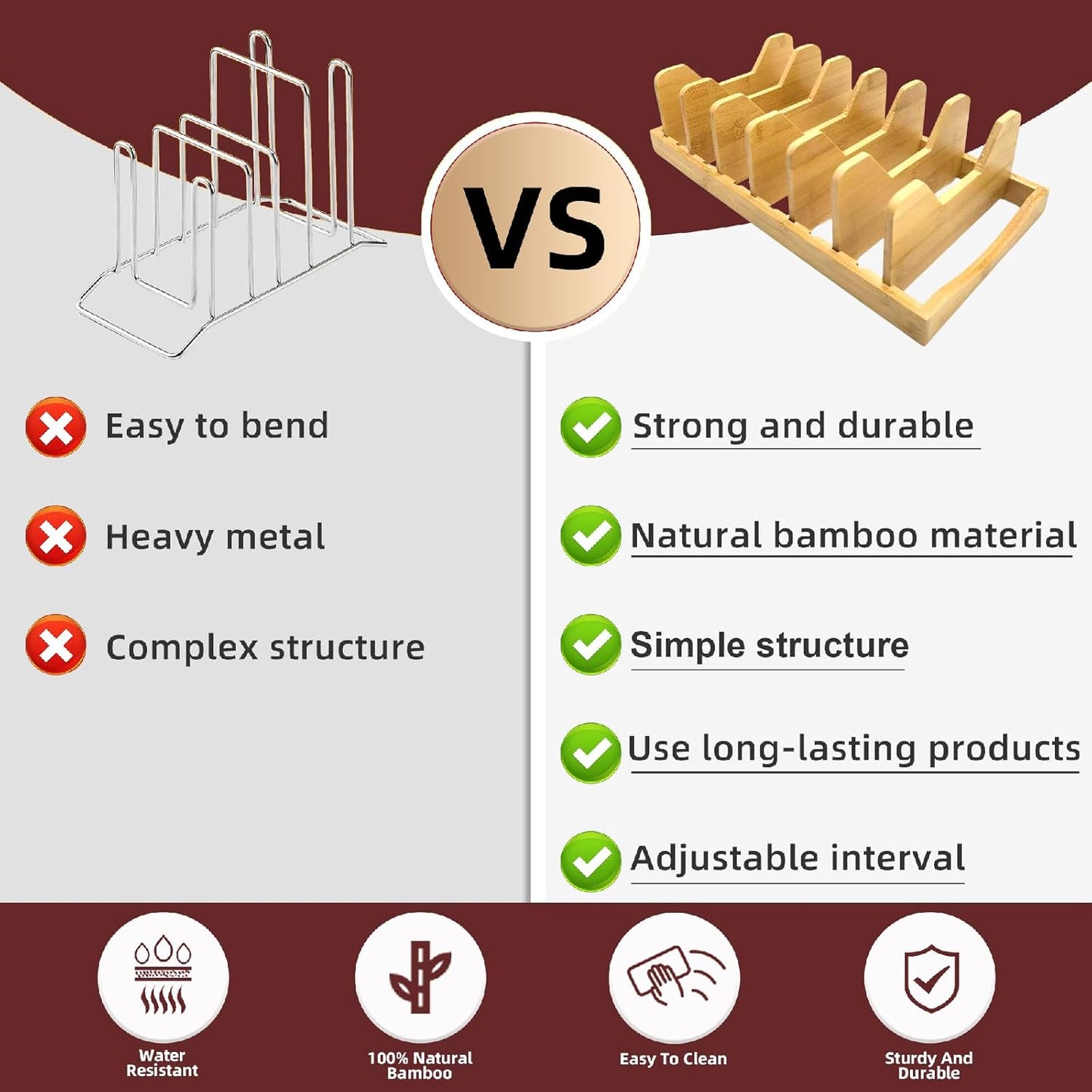 Bamboo Pot Lid Organizer for Cabinet & Kitchen Counter, Pan Lid Organizer Inside Cabinet, Pot Lid Holder, Sheet Pan Rack, Adjustable Pot Cover Holder Rack for Countertop, Under Cabinet