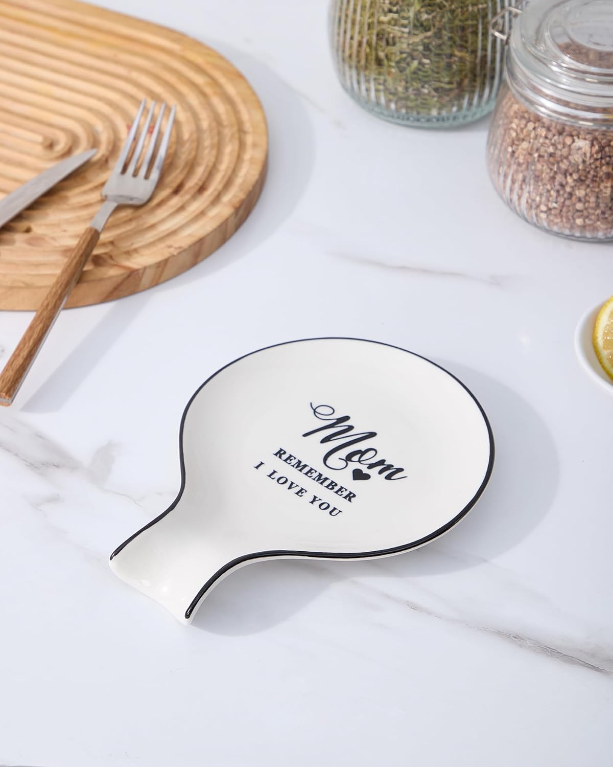 Ceramic Spoon Rest - Large Ceramic Spoon Holder for Stove Top, Utensil Rest for Kitchen Counter, Holiday Gift for Mom,White