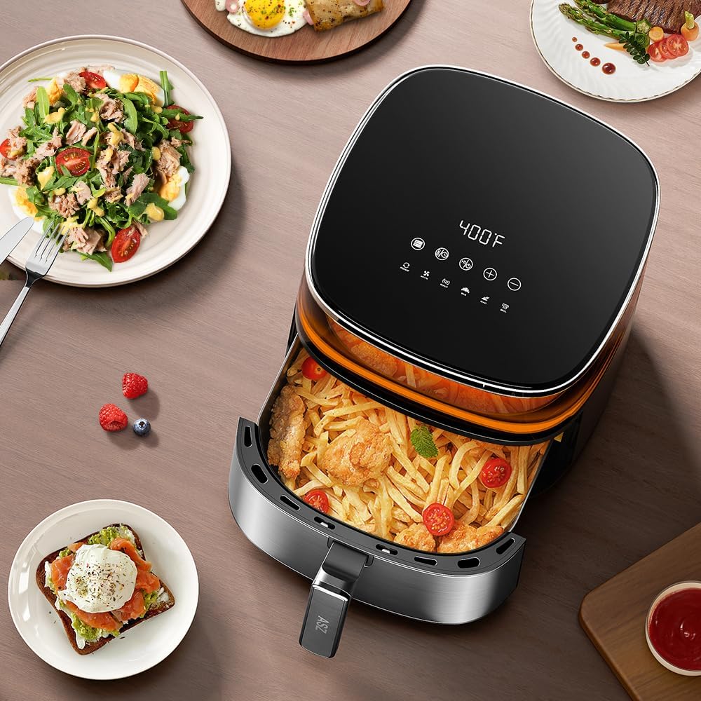 ASZ Digital Air Fryer 6qt with Window Up - 6 QT Big Airfryer 6-in-1 Presets Preheat Airfry Reheat Bake Roist Broil 400°F Airfrier 85% Oil Less,Nonstick Dishwasher-Safe Parts, Automatic Shutoff