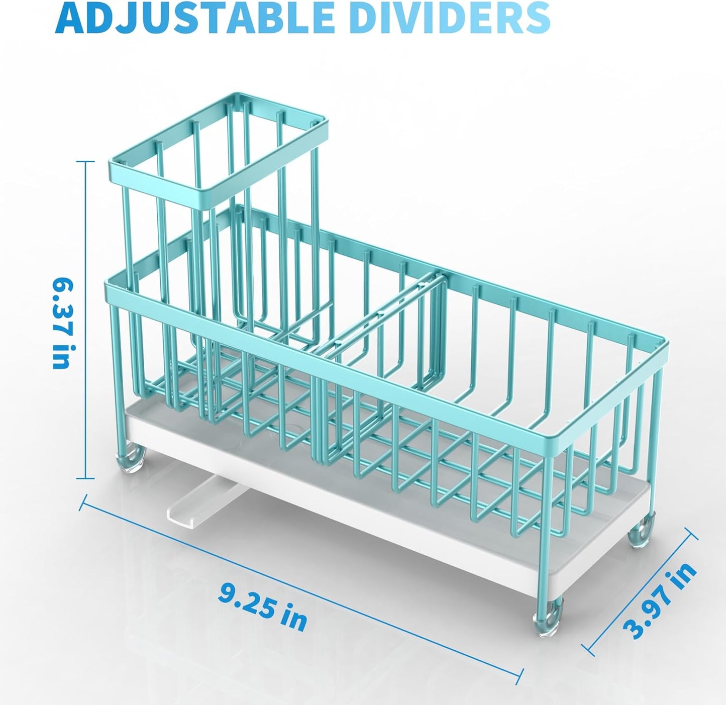 Cisily Turquoise Sponge Holder for Kitchen Sink, Sink Caddy Organizer with High Brush Holder, Kitchen Countertop Organizers and Storage Essentials, Rustproof 304 Stainless Steel, Soap Dispenser