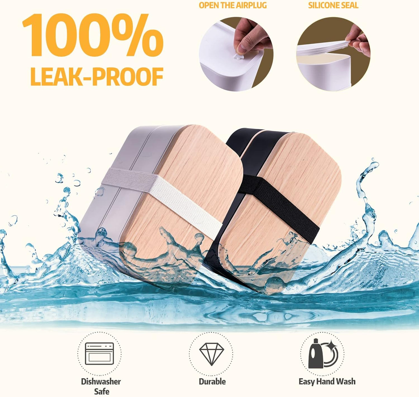 Bento Box with Lunch Bag Microwavable All-in-One Meal Prep Compartment Lunch Containers with Utensils Leak Resistant Lunch Box with Sauce Container 60oz White