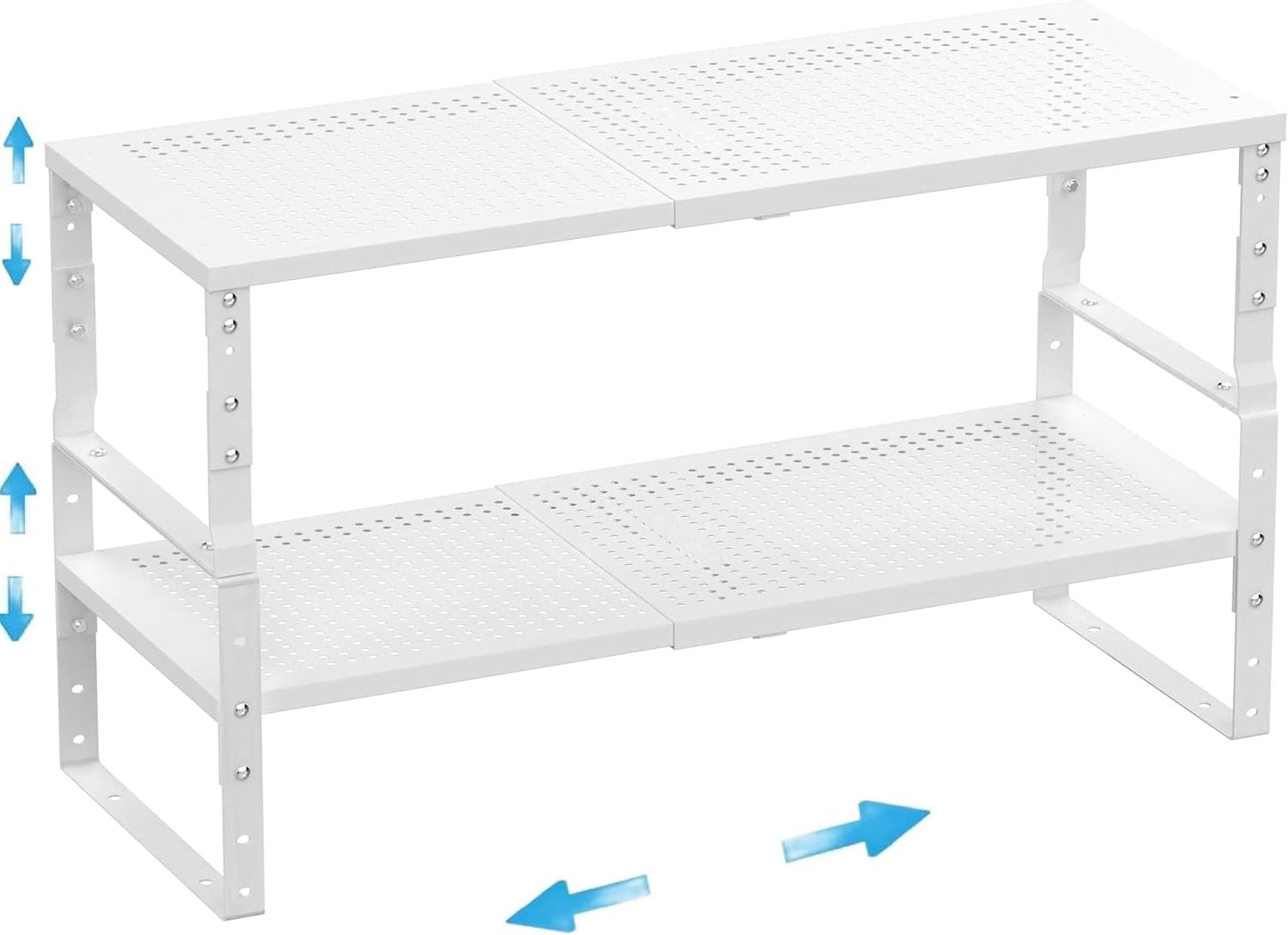 Expandable,Adjustable & Stackable Spice Rack, Cabinet Kitchen Countertop Shelf Organizer,Metal Pantry Storage Shelves - Space-Saving Storage Solution(2Packs/White/Large)