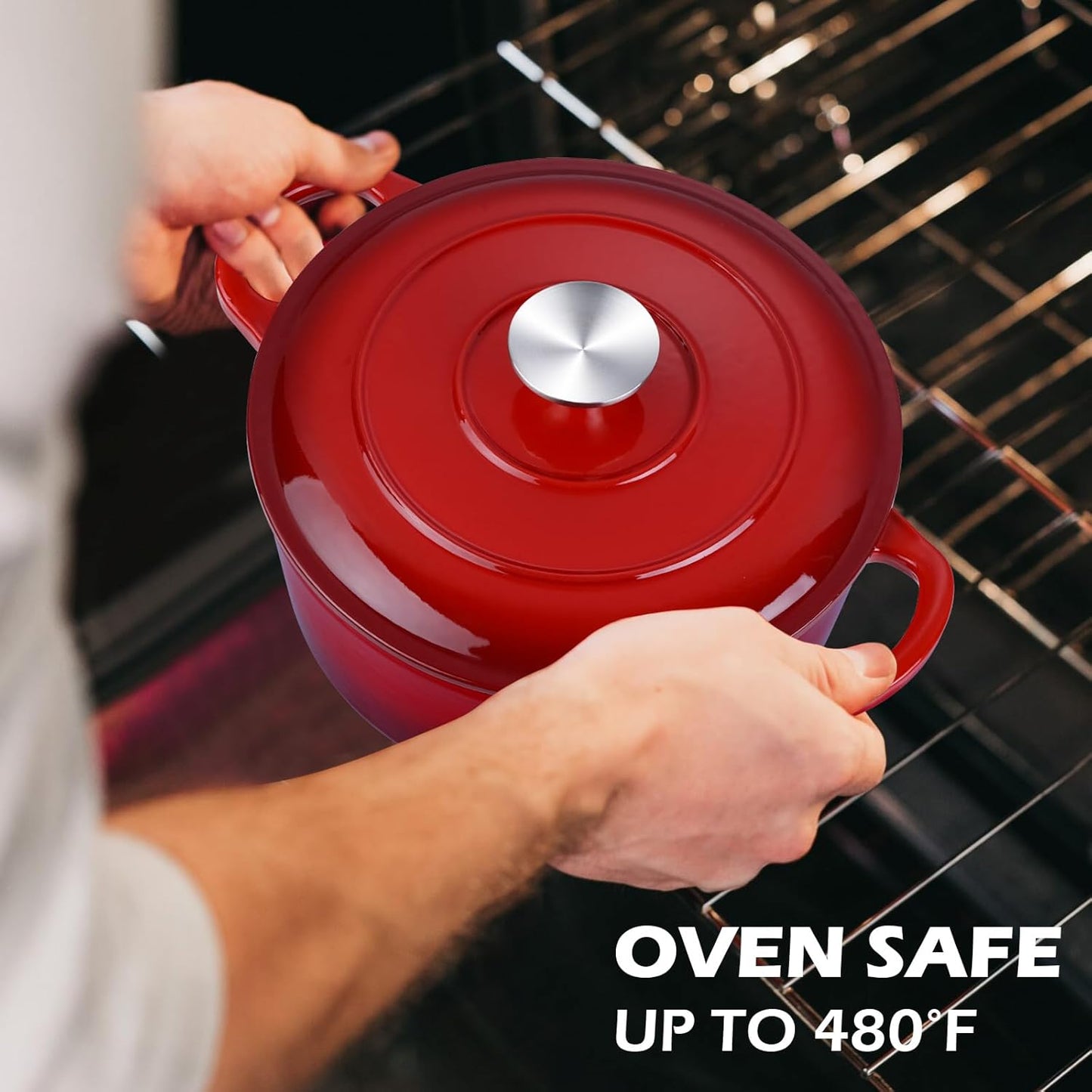 3QT Dutch Oven Pot with Lid, Leonyo 3 Quart Enameled Cast Iron Dutch Oven for Sourdough Bread Baking, Heavy Duty Cookware for Braising, Stews, Roasting, Red