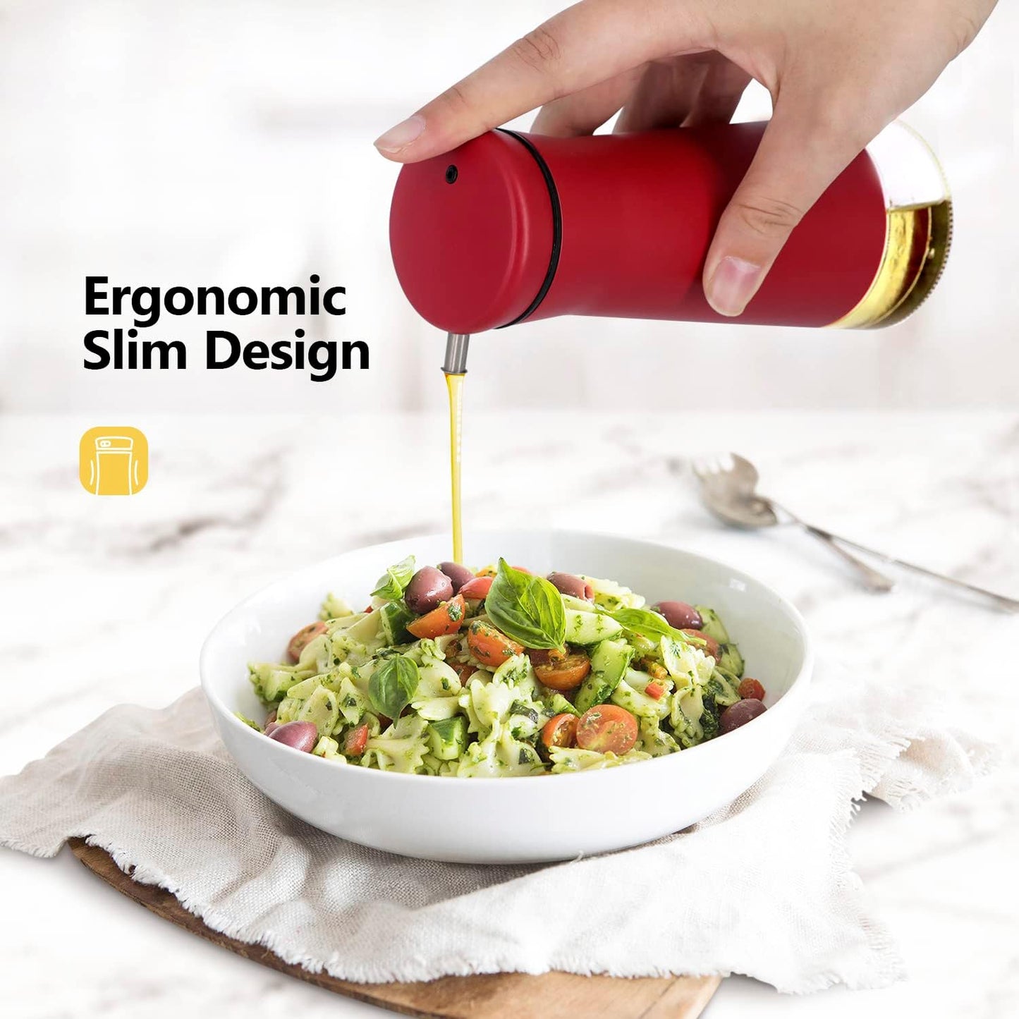 Aelga Red Oil And Vinegar Dispenser Set - 2 Pack Oil Dispenser Bottle for Kitchen with No-Drip- Red Kitchen Decor and Accessories for Home Restaurants Weddings