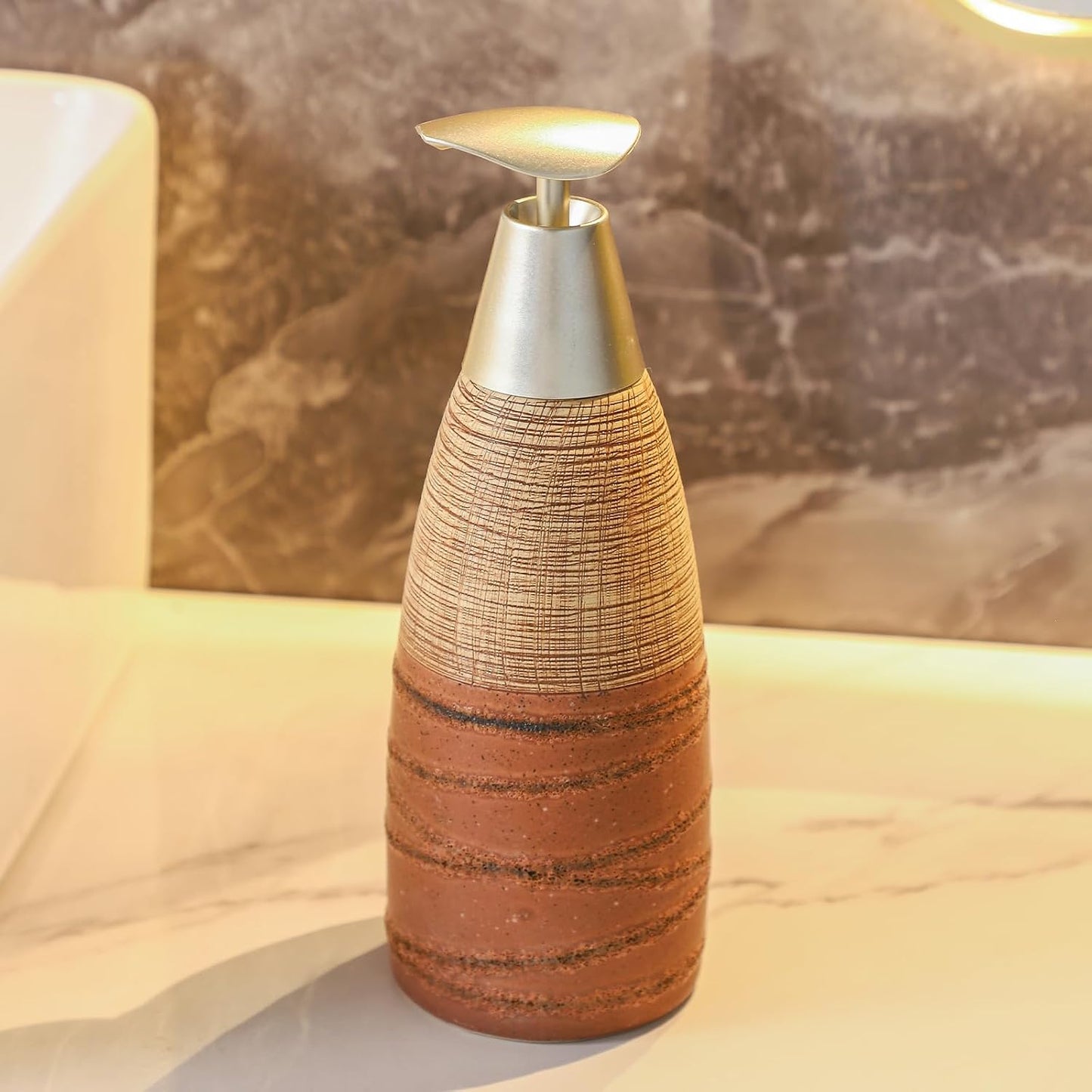 Ceramic Soap Dispenser with Plastic Pump – 12oz Refillable Liquid Dispenser for Bathroom, Kitchen, Office, Hotel, Airbnb, or Vacation Rental (Type G)