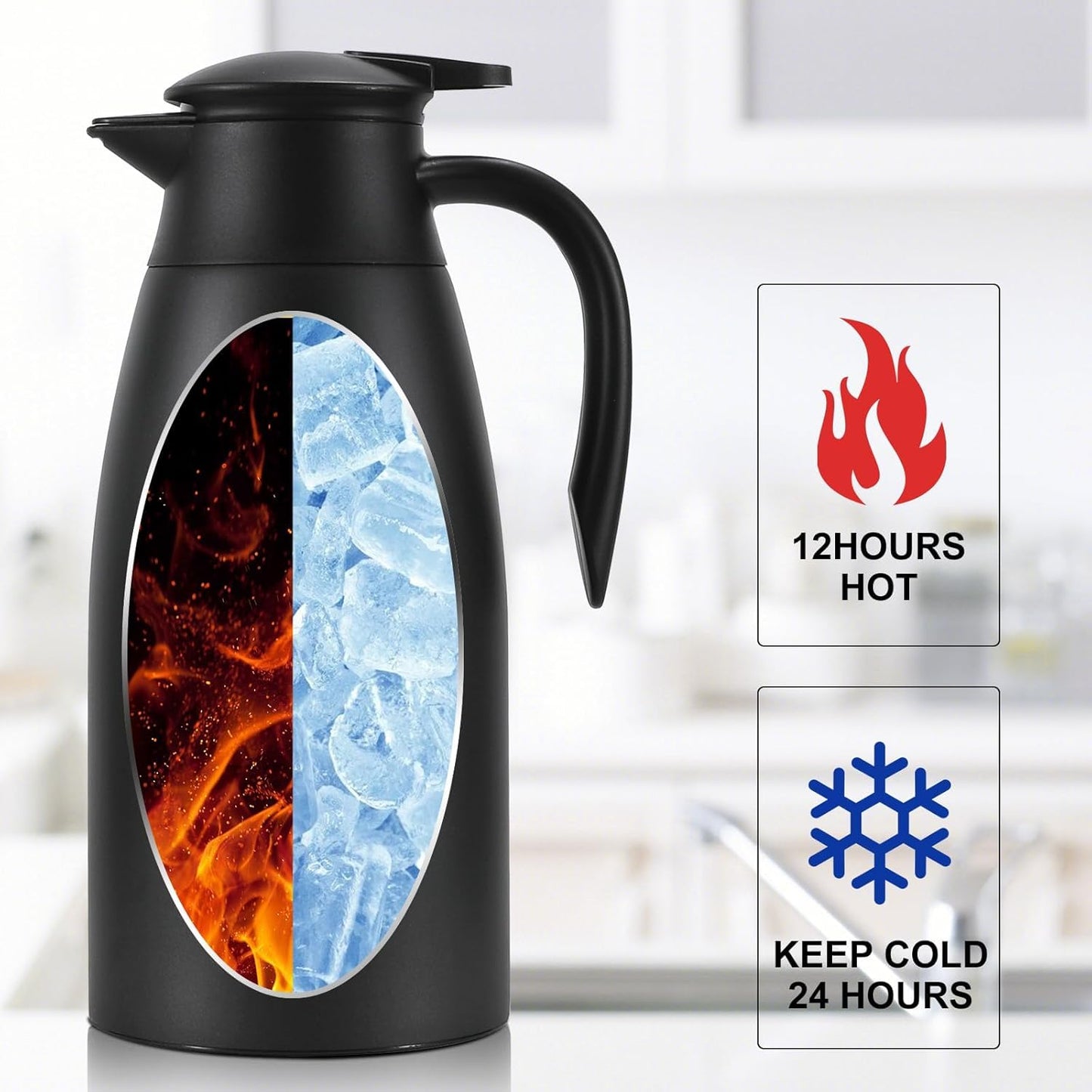 70 oz Thermal Coffee Carafe, Updated 2 PCS Insulated Stainless Steel Coffee Carafes for Keeping Hot Coffee & Water Hot Beverage-12Hours, Double Walled Vacuum Coffee Carafe(Gold+Gold)