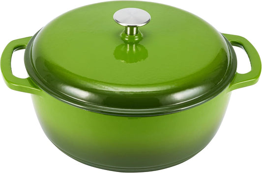 Amazon Basics Cast Iron Dutch Oven Pot with Lid, Enameled, Round, Dual Handles, Heavy-Duty, Medium, 6-Quart, Green