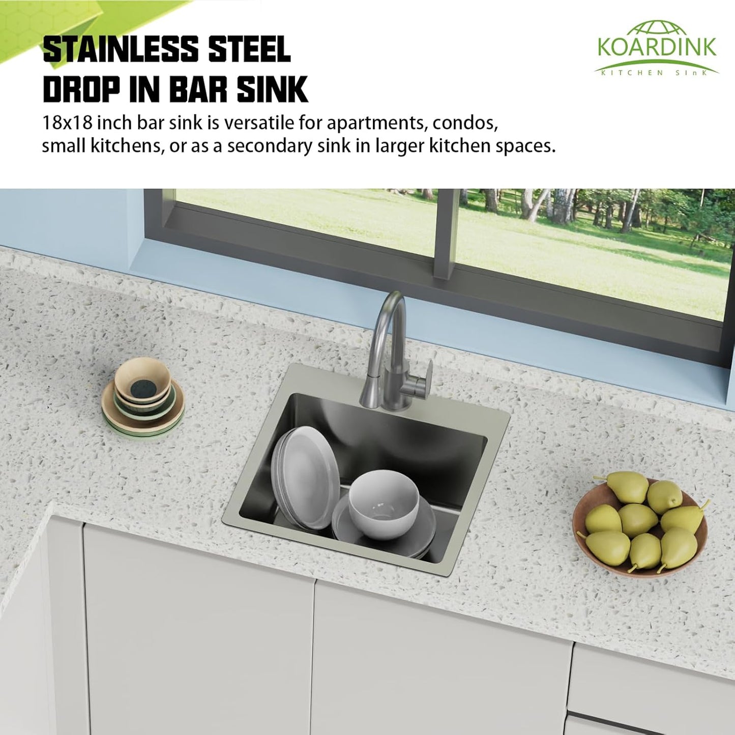 18x18 In Drop In Kitchen And Bar Sink- Stainless Steel Drop In Kitchen Sink Modern Single Bowl Topmount Bar Sink With Silicon Mat,Drain Strainer Set Compatibility With Various Kitchen & Bar Style