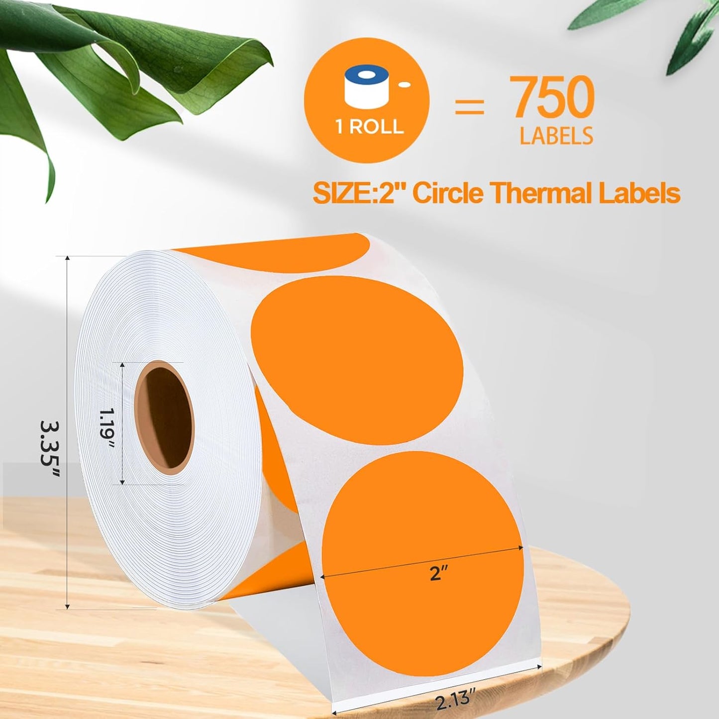 2 Inch Circle Thermal Sticker Labels, 2" Self-Adhesive Round Thermal Stickers for Business-750 Labels/1 Roll (Orange)