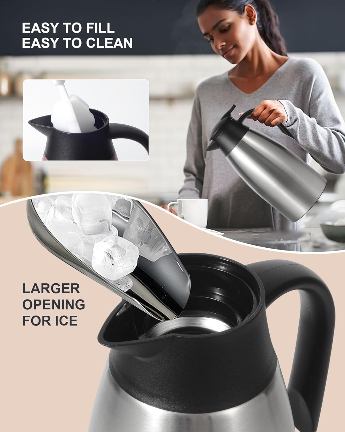 70 OZ Thermal Coffee Carafe,Updated Insulated Stainless Steel Coffee Carafes for Keeping Hot Coffee & Tea Hot Beverage-12Hours, Double Walled Vacuum Coffee Carafe (silver)