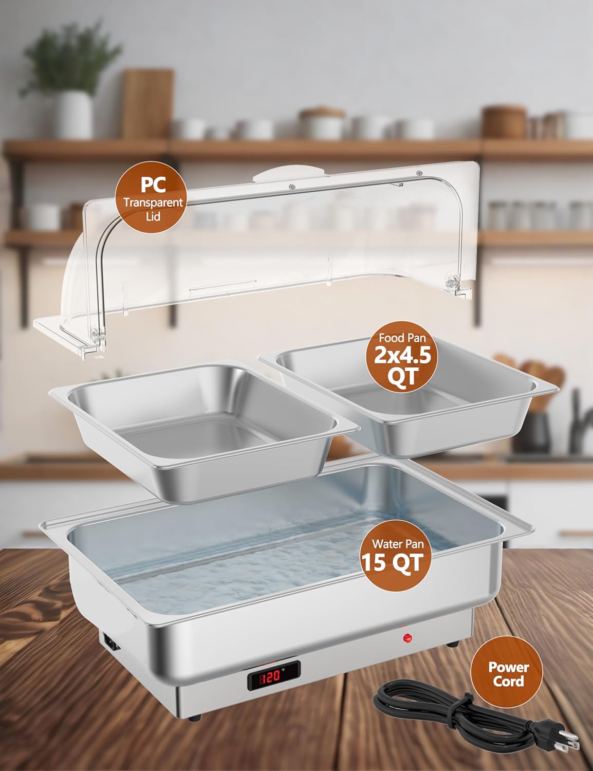 Chafing Dish Electric Buffet Set,2 x 4.5QT Half-Size Stainless Steel Food Servers and Warmers with Temperature Control for Wedding and Parties