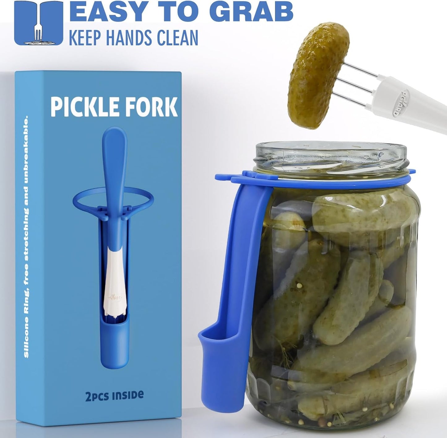 2 Pack Pickle Fork Pickle Grabber Tool-Pickle Picker for the jar, Kitchen Gadgets Pickle Gifts Suitable for Olives Blue
