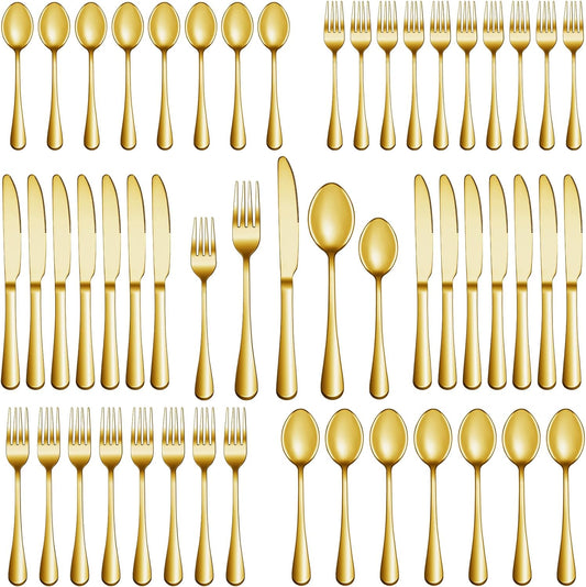 40 Pcs Gold Silverware Set Service for 8, Premium Stainless Steel Flatware Set, Cutlery Utensil Set, Durable Home Kitchen Eating Tableware Set, Include Fork Knife Spoon Set, Dishwasher Safe