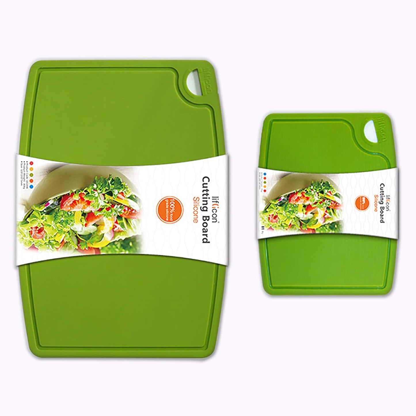 Thick Silicone Cutting Boards for Kitchen Silicone Chopping Boards/Mats Set of 2 Extra Large14.6''x10.43'', Mini 9.1”x7.1” Non-slip Deep Drip Juice Groove, Dishwasher Safe-Green