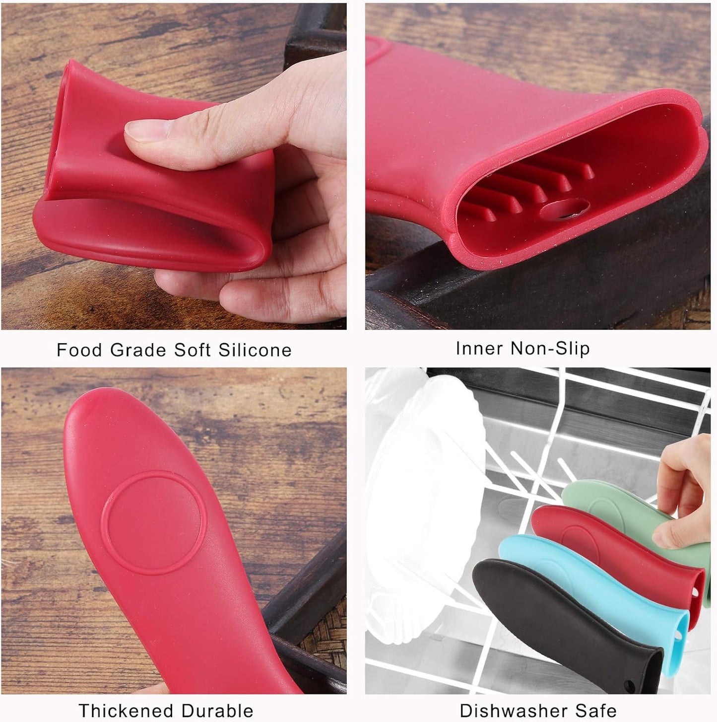 Silicone Hot Handle Holder - Potholder for Cast Iron Skillets & Frying Pans - Heat Resistant Sleeve Grip Handle Cover, Red, Black, Blue, Green