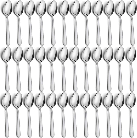 36-Piece Stainless Steel Silverware Set, 5.9" Tea Spoons, Durable Small Spoons, Cost-effective for Home, Kitchen, Restaurant - Mirror Polished, Dishwasher Safe