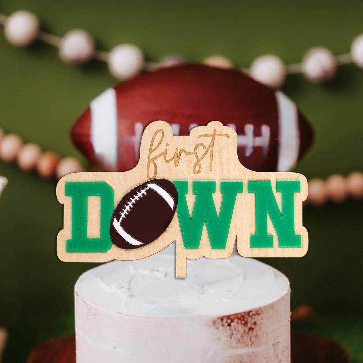 First Year Down Cake Topper - Football One Cake Topper, Sports Theme First Birthday Party Cake Decoration for Anniversary, Baby Shower, Baby Photo Booth Props, Cake Smash…