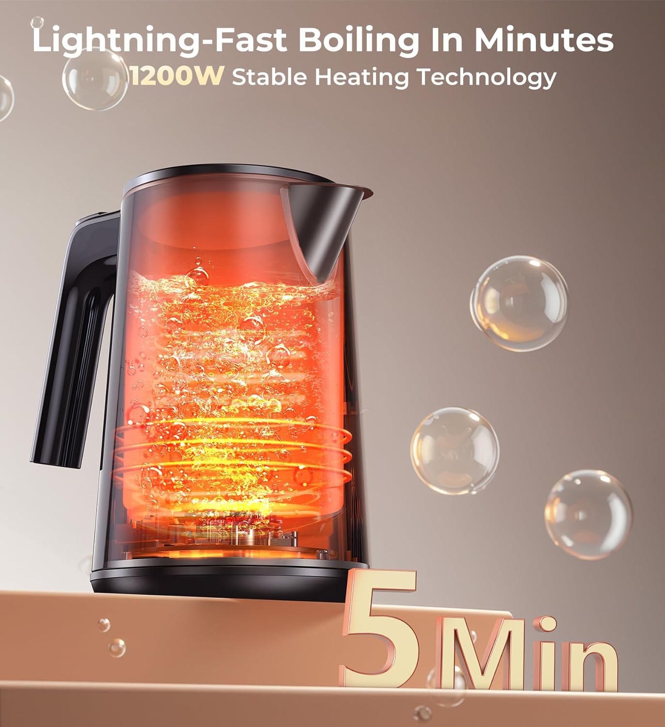 Electric Kettle 1.0L 1200W, 7 Temp Settings, 4H Keep-Warm, Fast-Boil Stainless Steel Electric Tea Kettle, 120V Water Boiler with Auto-Shut Off, Cool Touch PP Exterior for Home Office, Black