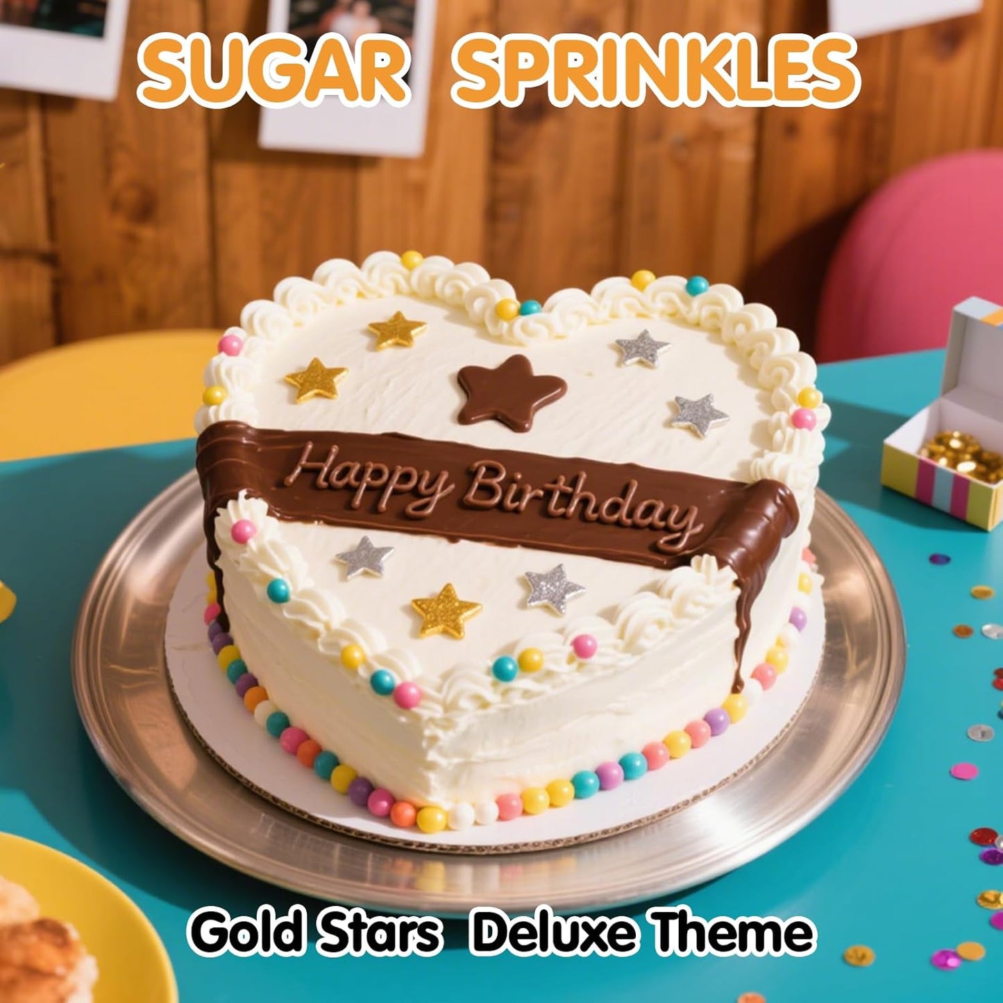 Edible Gold Star Sugar Sprinkles, Mix Size, Candy Star Sprinkle for Cake Decorations and Cupcake Toppers, Ice Cream, Wedding Party Valentines Christmas Supplies 130g/4.58ounce