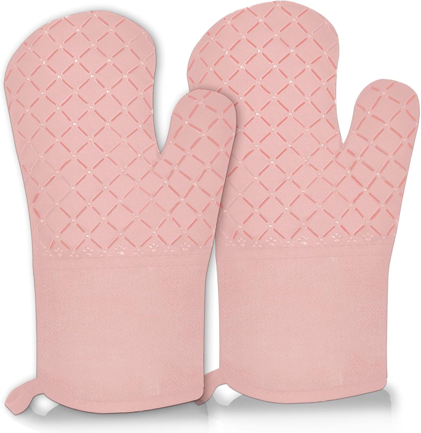 2 Pcs Oven Mitts for Kitchen Heat Resistant Oven Gloves, Soft Cotton Lining, Anti-Slip Silicone Stripe Oven Mitts Heat Resistant Oven Mits, Kitchen Mitt Pair Protect Hands, Cooking Baking Gloves Pink
