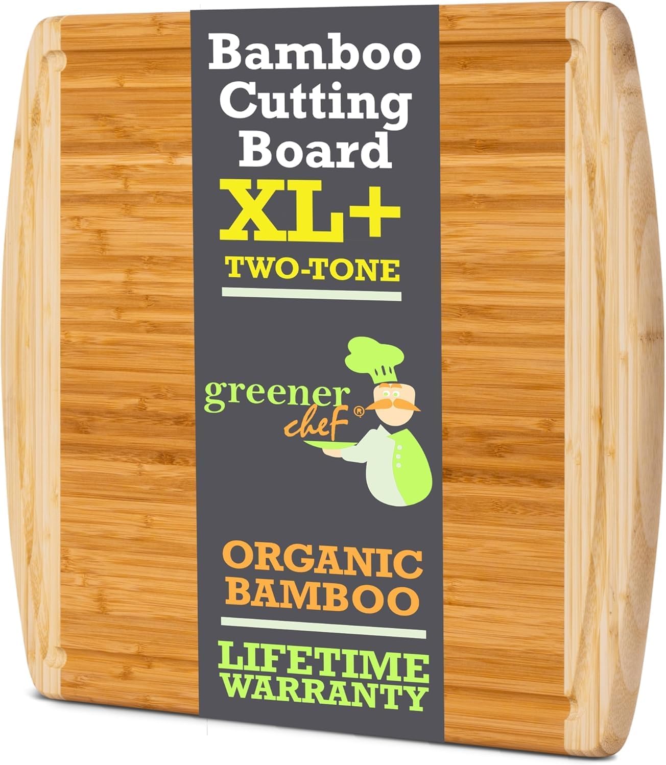 GREENER CHEF 20 Inch Extra Large Bamboo Cutting Board with Lifetime Replacement - Wooden Butcher Block for Kitchen, Carving Meat, Vegetables, and Charcuterie with Deep Juice Groove
