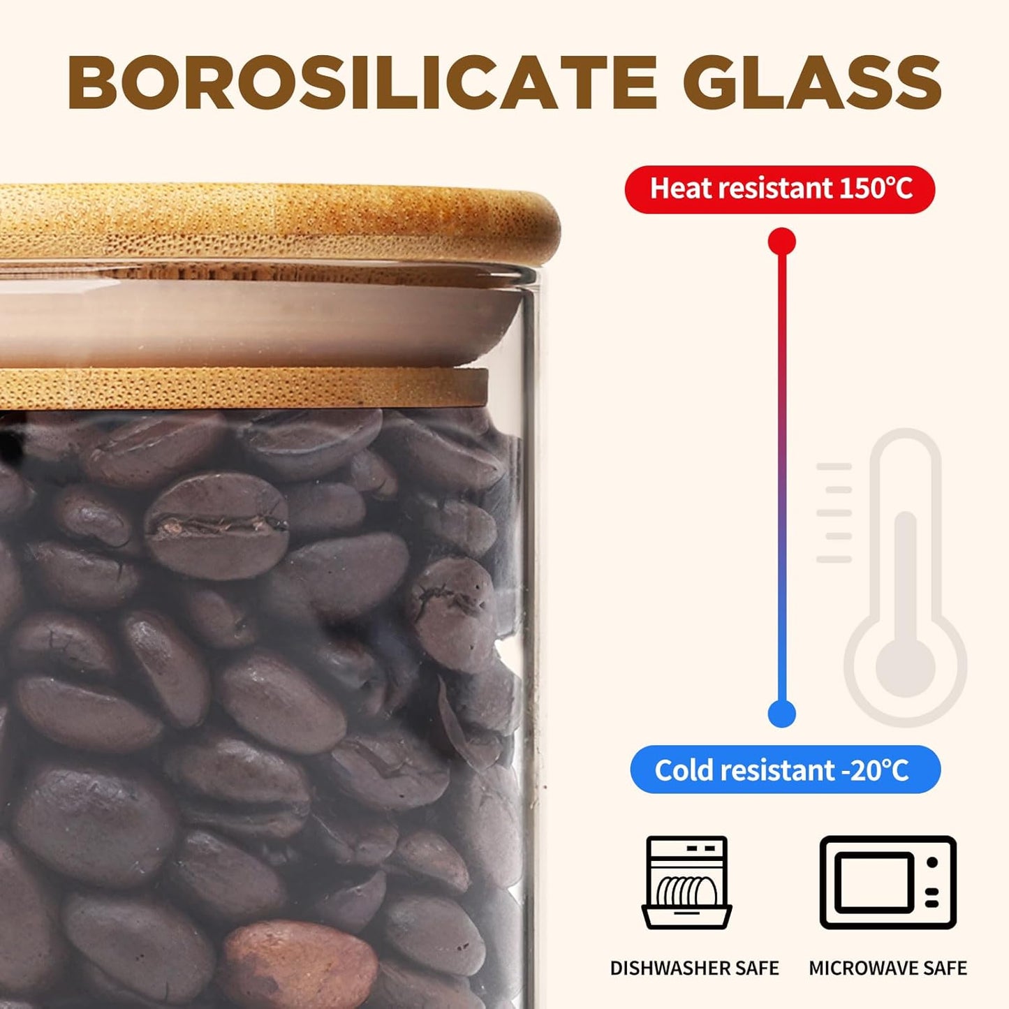 34oz Glass Food Storage Jars, Glass Jars with Bamboo Lids, Kitchen Storage Jars, Set of 8, Canisters with Airtight Lids for Spice, Coffee, Cookie, Pantry Organizers