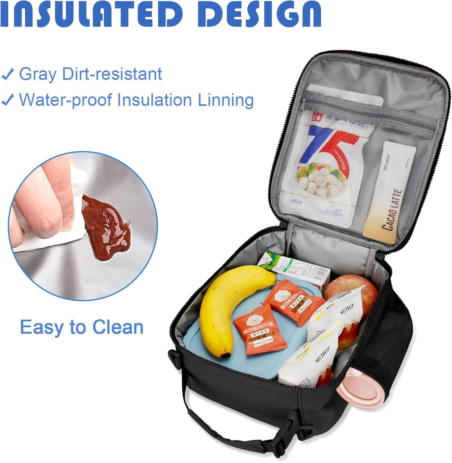 Initial Insulated Lunch Bag for Boys Kids, Back to School Gift, Reusable Leak-proof Lunch Box with Adjustable Strap for School Daycare Travel Picnic（Black，G）